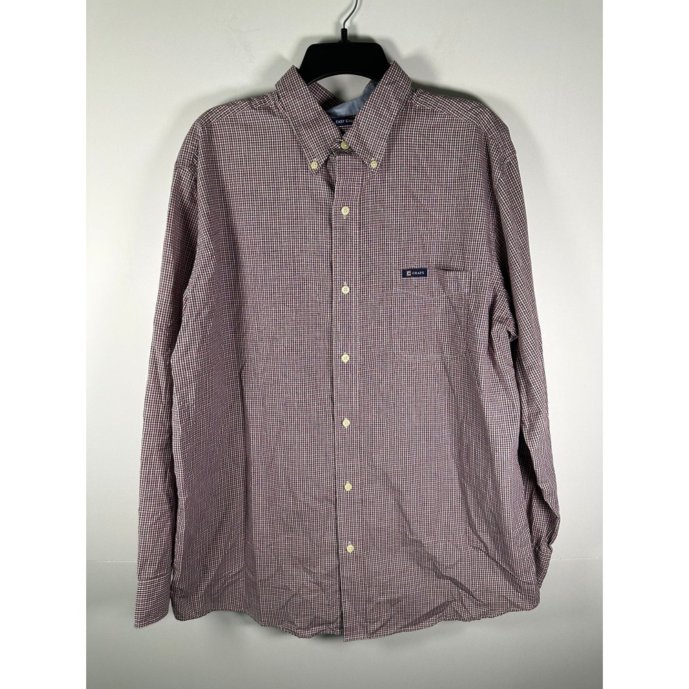 Chaps Shirt Mens XL Button Down Long Sleeve Checked Easy Care Cotton Blend Red